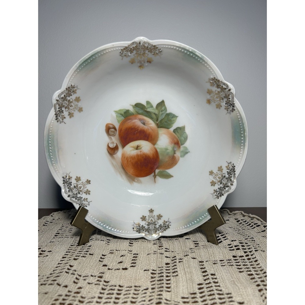 Antique Germany Bavarian 3 Apples Hand Painted Bowl 9" Gorgeous!